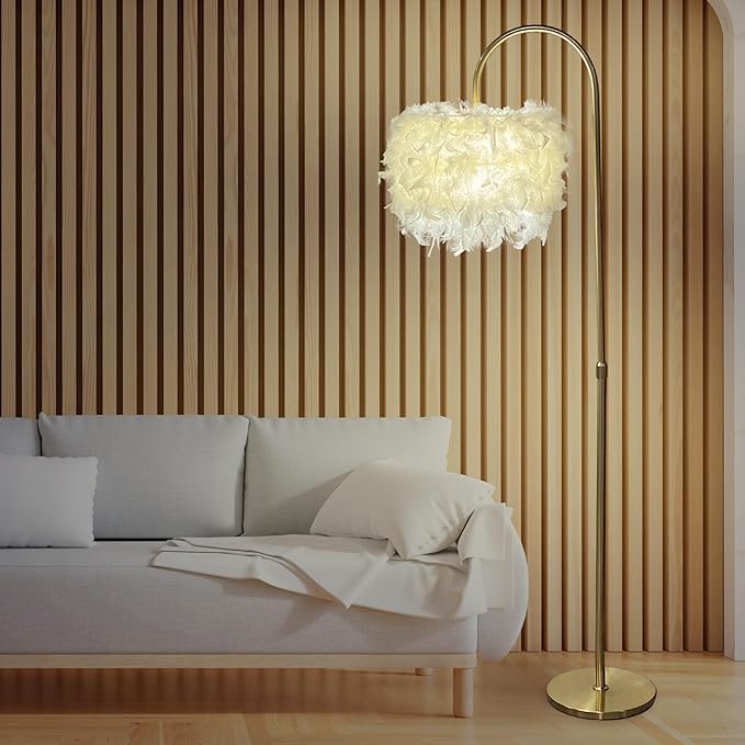 White Feather Floor Lamp 3 Color Temperature includes LED Bulb Simple Modern Curved Floor Lamp for Living Room Bedroom Office - LeafyLoom