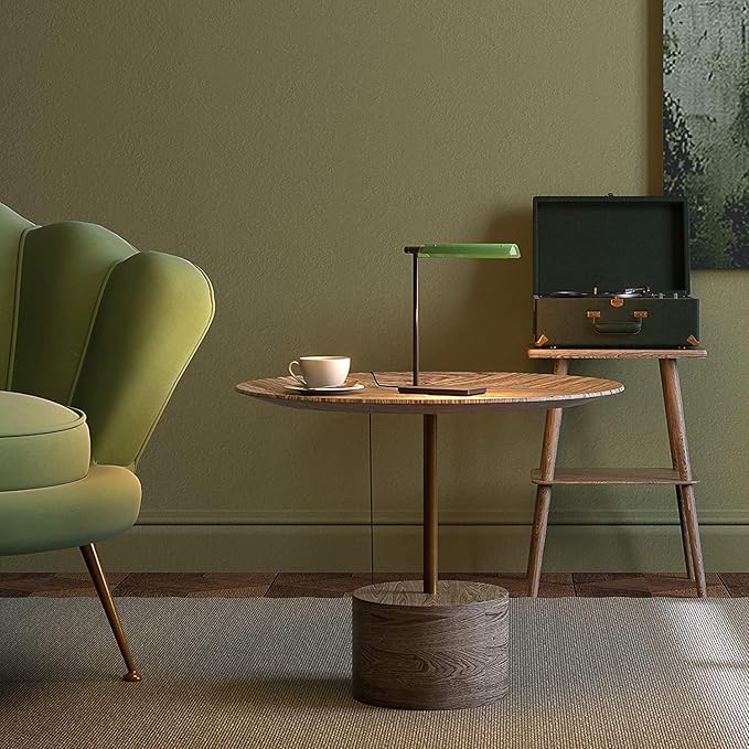 Modern LED Banker Lamp, Vintage Green Lampshade LED Desk Lamp,Office Home Decor Desk Light, with Touch Switch and Wireless Charging Function, for Study, Library, Bedroom - LeafyLoom