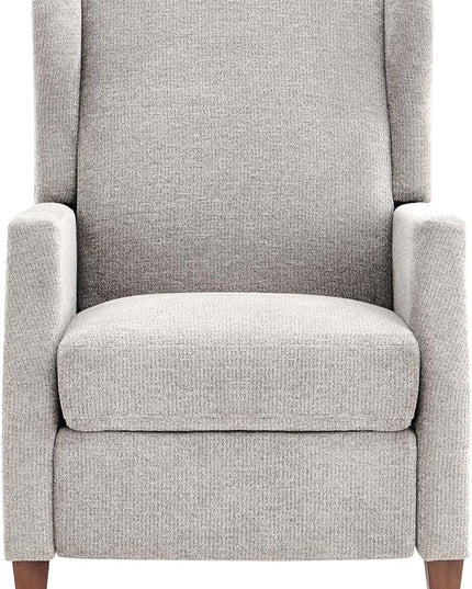 COLAMY Wingback Pushback Recliner Storage Pocket Upholstered Fabric Living Room Chair Armchair, with Wood Legs and Nailhead Trim, Light Grey - LeafyLoom