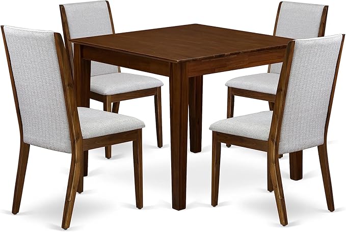 East West Furniture OXLA5-AWA-05 Oxford 5 Piece Dining Set Includes a Square Kitchen Table and 4 Parson Chairs, 36x36 Inch - LeafyLoom