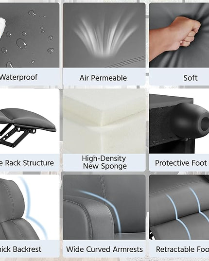 Yaheetech Recliner Chair PU Leather Recliner Sofa Home Theater Seating with Lumbar Support Overstuffed High-Density Sponge Push Silver Gray Recliners - LeafyLoom
