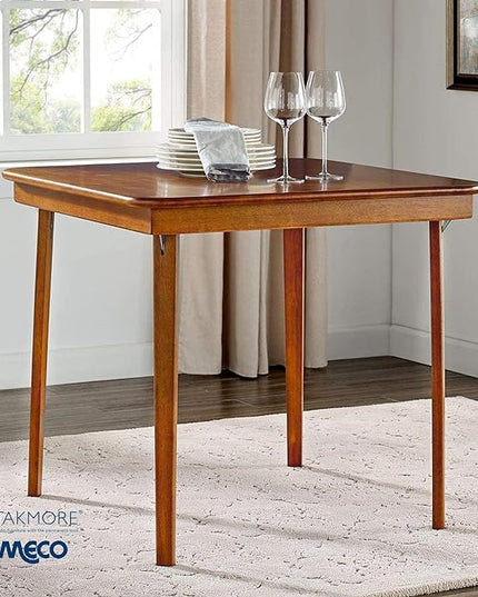 MECO Stakmore Straight Edge Solid Wood Folding Card Table, Folds to Deep 3.38 Inches for Easy Storage, 29.5″H x 32″W x 32″D, Fruitwood Finish - LeafyLoom