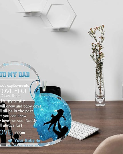 Birthday Gifts for Dad Father, Blue Heart Shaped Acrylic Desk Decor for Home Office Gifts for Dad from Daughter - LeafyLoom