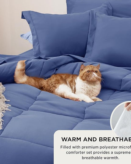 Bedsure Infinity Blue Twin Comforter Set - 5 Pieces Solid Twin Bed in a Bag, Twin Bed Set Infinity Blue with Comforters, Sheets, Pillowcase & Sham - LeafyLoom