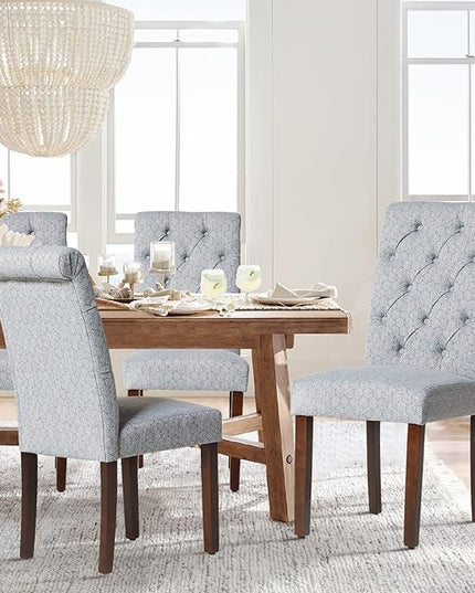 COLAMY Button Tufted Dining Chairs Set of 4, Parsons Upholstered Fabric Dining Room Chairs Kitchen Chairs with Wood Legs and Padded Seat, Blue Bubble - LeafyLoom