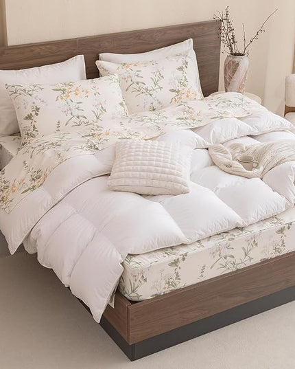 QSH Floral King Size Sheet Sets - 100% Egyptian Cotton Floral Bedding Sheets Yellow Green Leaves Flower Pattern Printed Bedding King Size Bed Sheets 17.5" Extra Deep Pocket 4pcs - LeafyLoom