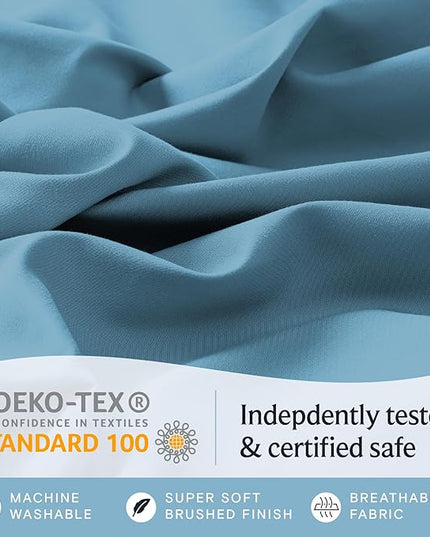 LuxClub 7 PC Split King Sheet Set Sheets Deep Pockets 18" Eco Friendly Wrinkle Free Cooling Sheets Machine Washable Hotel Bedding Silky Soft - Denim Split King - LeafyLoom