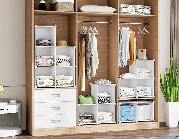 HOMIDEC 20-Cube Storage Shelf, Storage Bookcase Bookshelf with Metal Hammer, Storage Cubes Organizer Cabinet for Kids, Closet, Bedroom, Bathroom, (11.8x11.8x11.8 inch) - LeafyLoom
