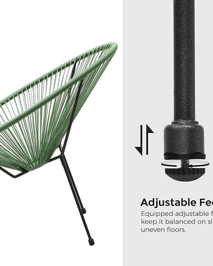 SONGMICS 3-Piece Outdoor Seating Acapulco Chair, Modern Patio Furniture Set, Glass Top Table and 2 Chairs, Indoor and Outdoor Conversation Bistro Set, Light Green UGGF011C01 - LeafyLoom