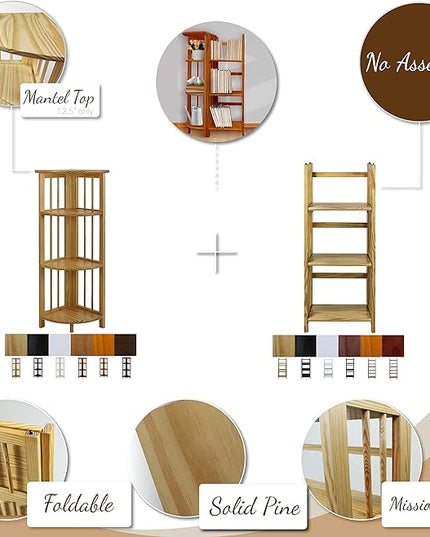 Casual Home 100% Solid Wood Bookcase Freestanding Corner Shelf Display Stand Storage for Home Office, Bedroom, Living Room, 38.75"H, Truffle Brown - LeafyLoom