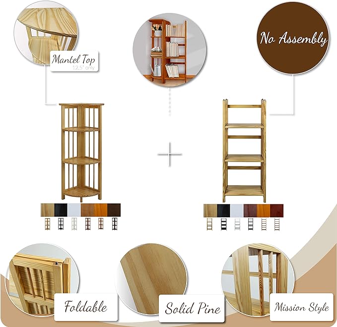 Casual Home 100% Solid Wood Bookcase Freestanding Corner Shelf Display Stand Storage for Home Office, Bedroom, Living Room, 38.75"H, Truffle Brown - LeafyLoom