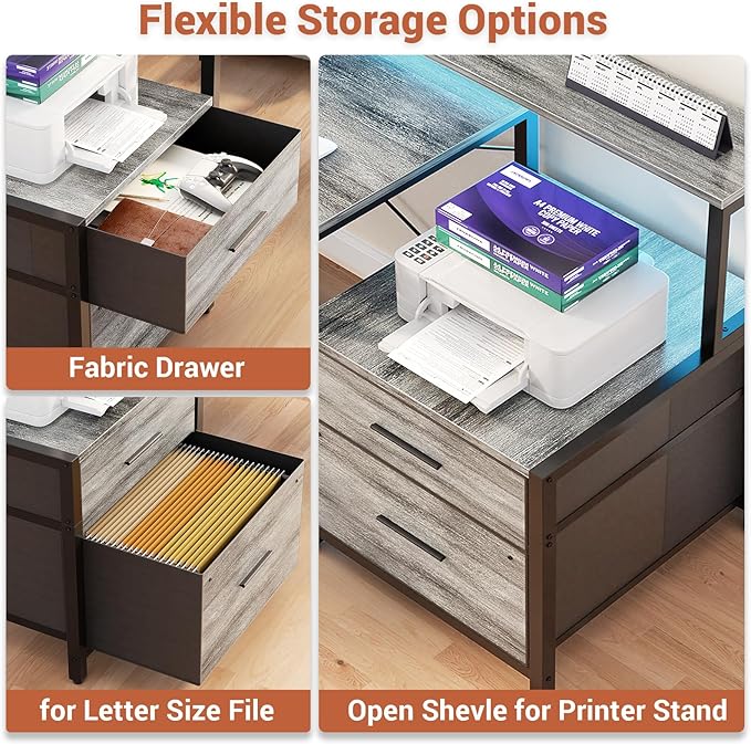 Aheaplus L Shaped Desk with File Drawer, 66" Reversible L Shaped Computer Desk with Power Outlet & LED Strip, Gaming Desk with Monitor Stand, Office Desk Corner Desk with Storage Shelf, White Oak - LeafyLoom