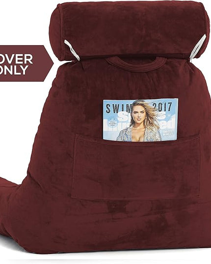 Husband Pillow XXL Cover Only Maroon, Cozy Microfiber Bed Rest Pillow Cover with Arms - Array of Colors - Generous Side and Back Pockets for Your Favorite Comfy Reading Pillow - LeafyLoom
