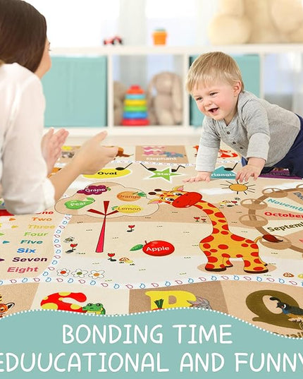 Kids Playroom Rug 4x6 Beige Rugs for Girls Bedroom Child Play Mat Educational and Fun Baby Care Rugs,Learning Rug with ABC Alphabets Animals Shapes No-Slip Carpets for Children Toddler Washable - LeafyLoom