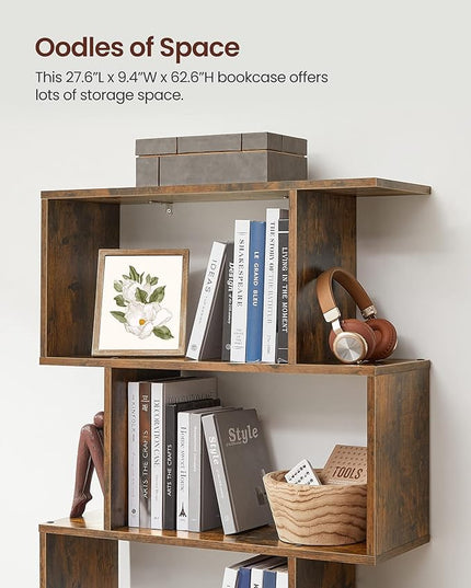 VASAGLE Bookcase, 5-Tier Bookshelf, Display Shelf and Room Divider, Freestanding Decorative Storage Shelving, Rustic Brown ULBC62BX, 27.6”L x 9.4”W x 62.6”H (70 x 24 x 159 cm) - LeafyLoom