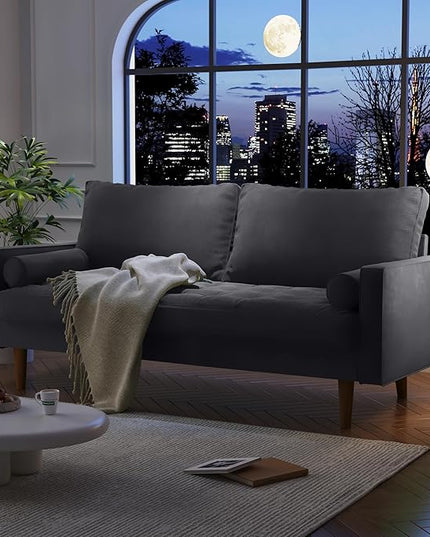 Velvet Furniture for Small Spaces, Mid-Century Modern Loveseats for Living Room, Love Seat Couch Sofas, 70 Inches, Grey - LeafyLoom