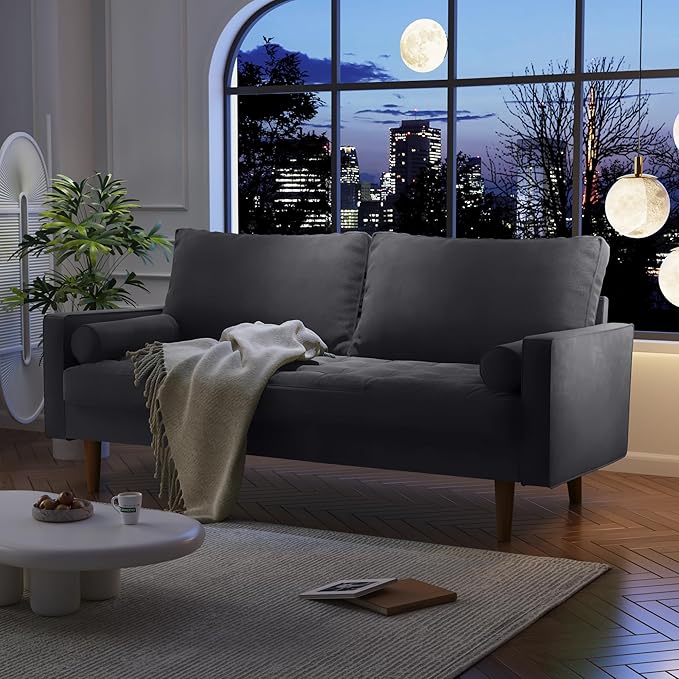 Velvet Furniture for Small Spaces, Mid-Century Modern Loveseats for Living Room, Love Seat Couch Sofas, 70 Inches, Grey - LeafyLoom