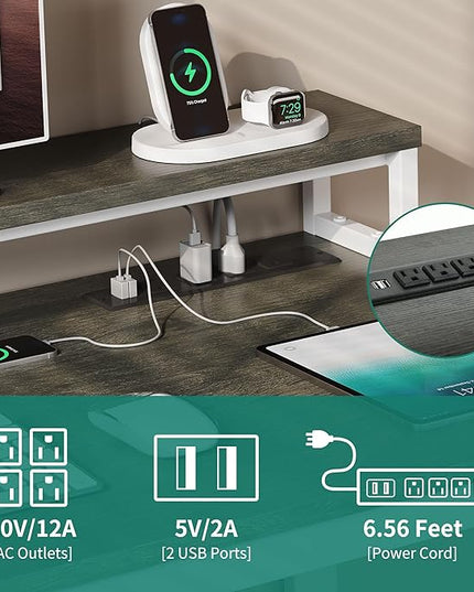 YITAHOME L Shaped Desk with 3 Drawers, 55" Corner Computer Desk with Power Outlets & LED Lights, L-Shaped Desk with File Cabinet for Home Office, White & Grey - LeafyLoom
