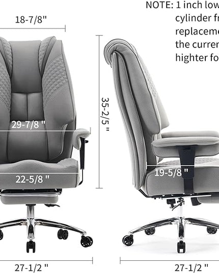 Big and Tall Office Chair 400lbs Wide Seat, Mesh High Back Executive Office Chair with Foot Rest, Ergonomic Office Chair Lumbar Support for Lower Back Pain Relief (Mesh Light Grey) - LeafyLoom