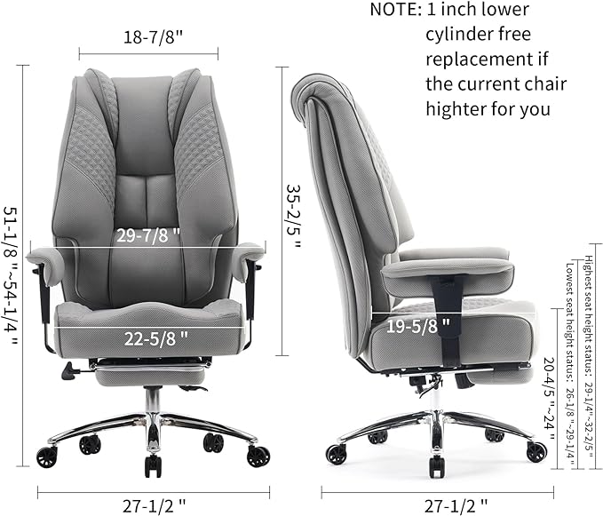 Big and Tall Office Chair 400lbs Wide Seat, Mesh High Back Executive Office Chair with Foot Rest, Ergonomic Office Chair Lumbar Support for Lower Back Pain Relief (Mesh Light Grey) - LeafyLoom