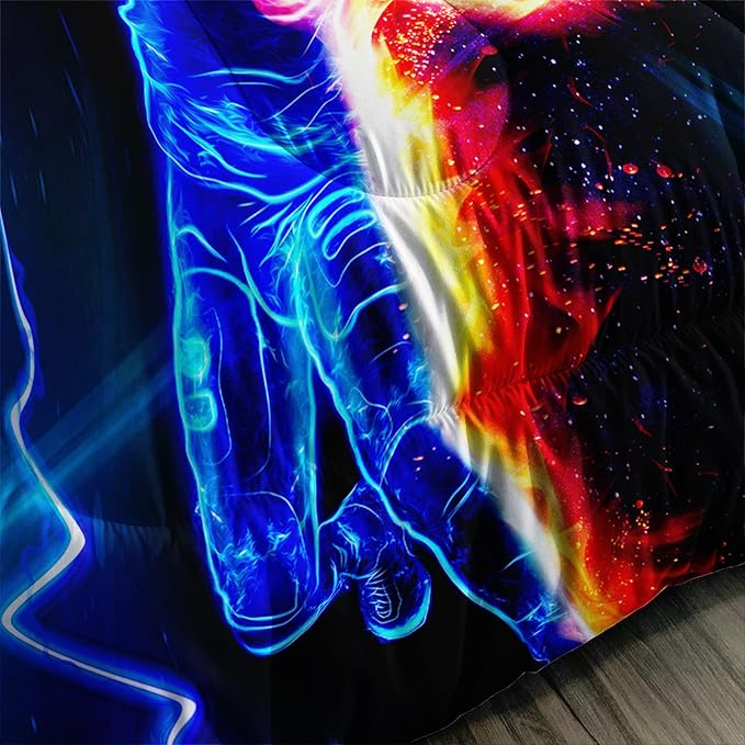 Axolotl Football Comforter Twin,Cool Blue Football Bedding Sports Theme Comforter Set for Boys,3D Rugby Sports Bedding Set Football Player On Fire for Boys Kids Teens,1 Quilt 2 Pillowcases,Black Blue - LeafyLoom