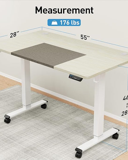 MOUNTUP 55x28 Inches Electric Height Adjustable Standing Desk, Sit Stand Desk with Memory Controller, Ergonomic Stand Up Desk for Home Office with Splice Board, White+Grey - LeafyLoom