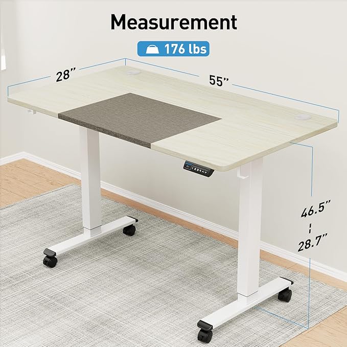 MOUNTUP 55x28 Inches Electric Height Adjustable Standing Desk, Sit Stand Desk with Memory Controller, Ergonomic Stand Up Desk for Home Office with Splice Board, White+Grey - LeafyLoom