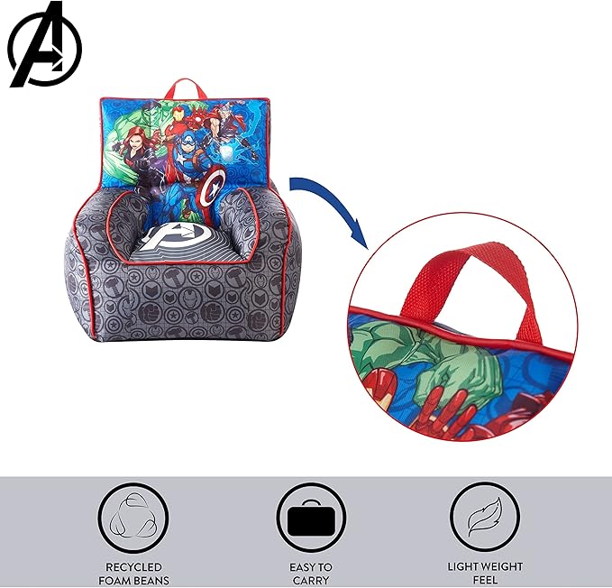 Idea Nuova Marvel Avengers Toddler Nylon Bean Bag Chair with Piping & Top Carry Handle, Large - LeafyLoom