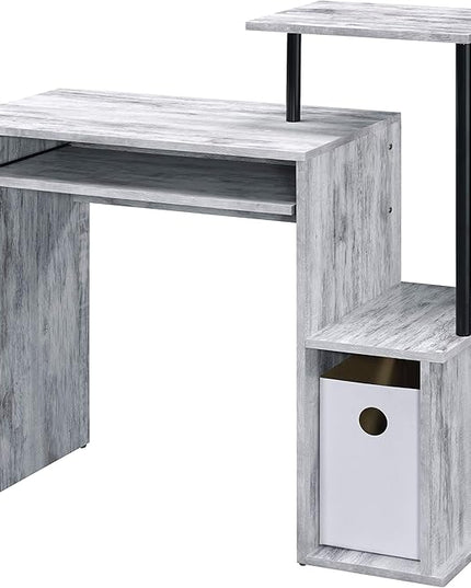 Acme Lyphre Wooden Top Computer Desk in Antique White and Black - LeafyLoom