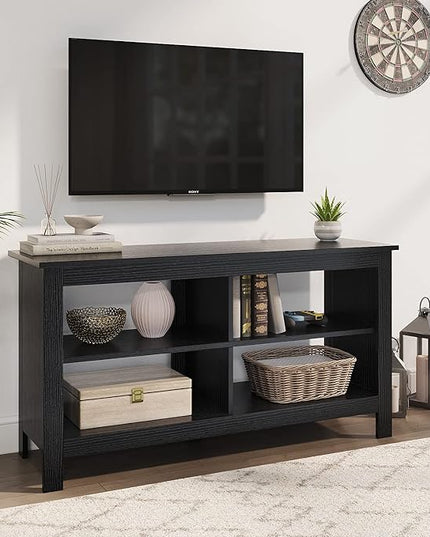 Panana Black TV Stand for 50 inch TV, Storage Shelves, Entertainment Center, Media Console, Living Room, Bedroom - LeafyLoom