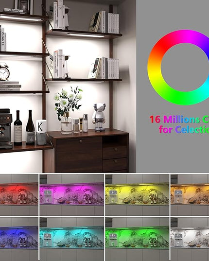 Smart Under Cabinet Lighting Strip Lights White & Color Changing Dimmable Work with Alexa Google Smart Thing Phone App, RGB Multi Colored Lamp for Kitchen Counter Light Fixture (6 Lights Bar Kit) LAMPAOUS