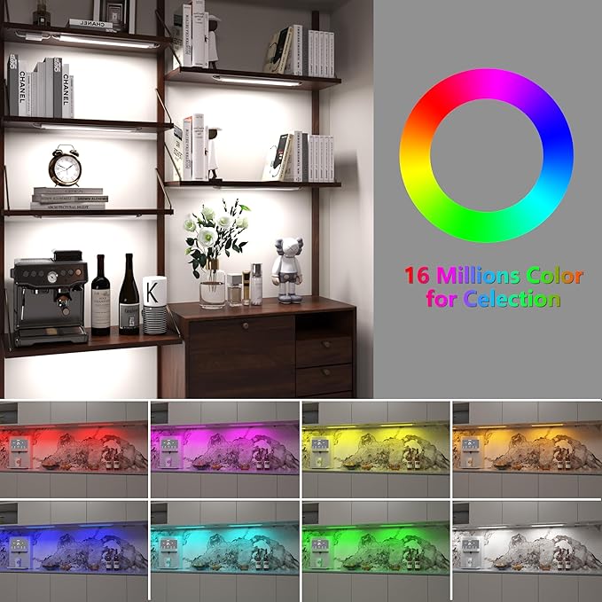 Smart Under Cabinet Lighting Strip Lights White & Color Changing Dimmable Work with Alexa Google Smart Thing Phone App, RGB Multi Colored Lamp for Kitchen Counter Light Fixture (6 Lights Bar Kit) LAMPAOUS
