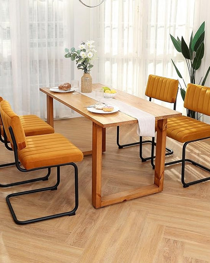 ONEVOG Velvet Dining Chairs Set of 4, Upholstered Kitchen Dining Room Chairs with Striped Open Back, Comfy Orange Chair Armless, Dinner Chair for Party, Black Chrome Metal Legs - LeafyLoom