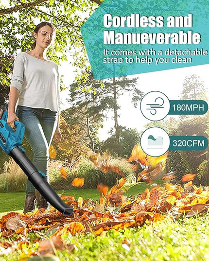 Leaf Blower - 320CFM 180MPH 21V Leaf Blower Cordless with 2 X 5.0 Ah Battery & Charger, Electric Leaf Blower Battery Powered Leaf Blower Lightweight for Snow Blowing & Lawn Care Yard Cleaning - LeafyLoom