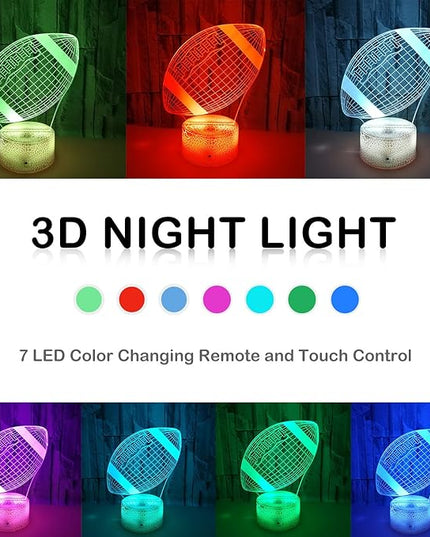 Football Night Lights for Kids, 3D LED Illusion Lamp 7 Colors Changing Nightlight with USB Powered, Touch & Remote Control Best Birthday Christmas Gifts for Boys Girls Kids Baby - LeafyLoom