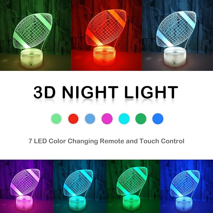 Football Night Lights for Kids, 3D LED Illusion Lamp 7 Colors Changing Nightlight with USB Powered, Touch & Remote Control Best Birthday Christmas Gifts for Boys Girls Kids Baby - LeafyLoom