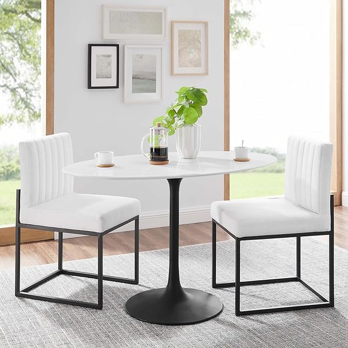 Modway Lippa 48" Oval-Shaped Mid-Century Modern Dining Table with White Wood Top and Black Base - LeafyLoom