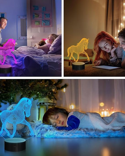 Horse Gifts for Girl, 3D Illusion Lamp, 3D Horse Night Light with 16 Colors, Remote and Touch Control, Horses Decor for Kids Room, Girls Birthday Gifts - LeafyLoom