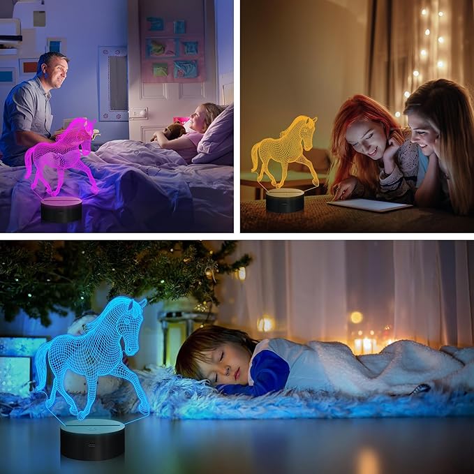 Horse Gifts for Girl, 3D Illusion Lamp, 3D Horse Night Light with 16 Colors, Remote and Touch Control, Horses Decor for Kids Room, Girls Birthday Gifts - LeafyLoom