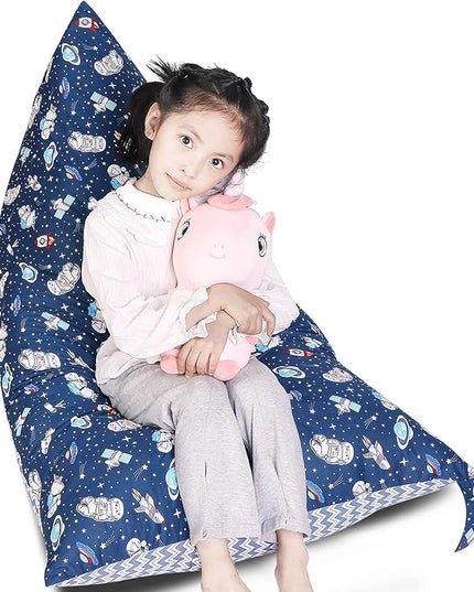 Stuffed Animal Storage Bean Bag Chair Cover, Cotton Blue Universe Plush Toy Storage Stuff and Sit Seat for Kids/Teens/Adults, 52" x 31" Extra Large Triangle Floor Sofa, 200L/52Gal, Cover Only - LeafyLoom