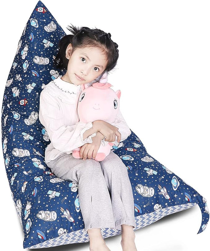 Stuffed Animal Storage Bean Bag Chair Cover, Cotton Blue Universe Plush Toy Storage Stuff and Sit Seat for Kids/Teens/Adults, 52" x 31" Extra Large Triangle Floor Sofa, 200L/52Gal, Cover Only - LeafyLoom