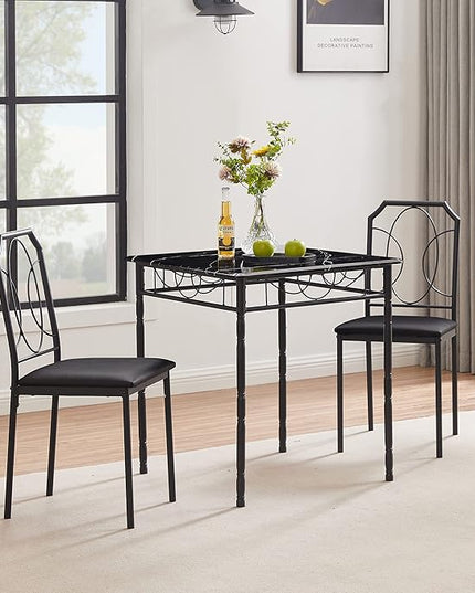 VECELO 3 Pieces Sets,43.3" Table&Chairs for 2,Industrial Counter Height Tabletop with Bar Stools, Rectangle Breakfast Chairs, Living Room, Apartment, Dining Table for 2, Black 1 - LeafyLoom