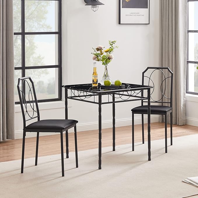 VECELO 3 Pieces Sets,43.3" Table&Chairs for 2,Industrial Counter Height Tabletop with Bar Stools, Rectangle Breakfast Chairs, Living Room, Apartment, Dining Table for 2, Black 1 - LeafyLoom