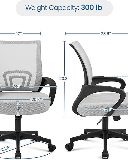 Yaheetech Ergonomic Office Chair Mid Back Computer Chair Mesh Desk Chair with Lumbar Support Armrest Executive Rolling Swivel Adjustable Task Chair for Adults, Grey - LeafyLoom