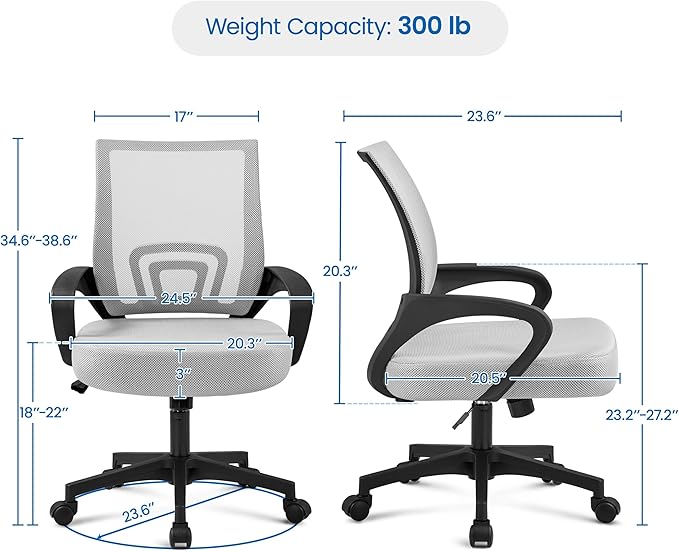 Yaheetech Ergonomic Office Chair Mid Back Computer Chair Mesh Desk Chair with Lumbar Support Armrest Executive Rolling Swivel Adjustable Task Chair for Adults, Grey - LeafyLoom
