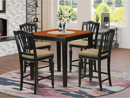 East West Furniture PBCH5-BLK-C Pub 5 Piece Kitchen Counter Set Includes a Square Table and 4 Linen Fabric Dining Room Chairs, 36x36 Inch, Black & Cherry - LeafyLoom