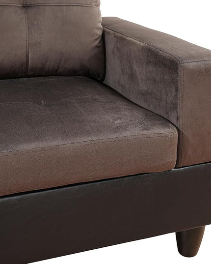 ROOMTEC 3 Piece L Shaped Sectional Sofa Set with Storage Ottoman, Right Facing Chaise Longue, Reversible Backrest w/ 2 Cup Holders, Flannel Tufted Cushions, for Living Room, Dark Brown - LeafyLoom