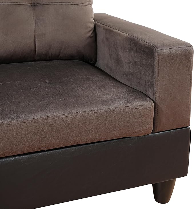 ROOMTEC 3 Piece L Shaped Sectional Sofa Set with Storage Ottoman, Right Facing Chaise Longue, Reversible Backrest w/ 2 Cup Holders, Flannel Tufted Cushions, for Living Room, Dark Brown - LeafyLoom