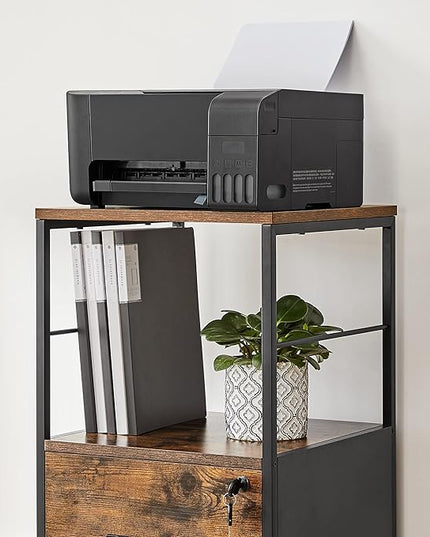 VASAGLE Filing Cabinet for Home Office, Printer Cabinet, Rolling File Cabinet with Drawer and Lock, for Suspended Folder, A4 and Letter Sized Documents, Industrial, Rustic Brown and Black UOFC044B01 - LeafyLoom
