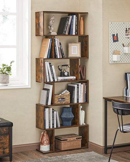 VASAGLE Bookshelf, 6-Tier Bookcase, Tall Display Shelf, Freestanding Storage Shelf, Room Divider, for Home Office, Living Room, Bedroom, Study, Rustic Brown ULBC61BX - LeafyLoom
